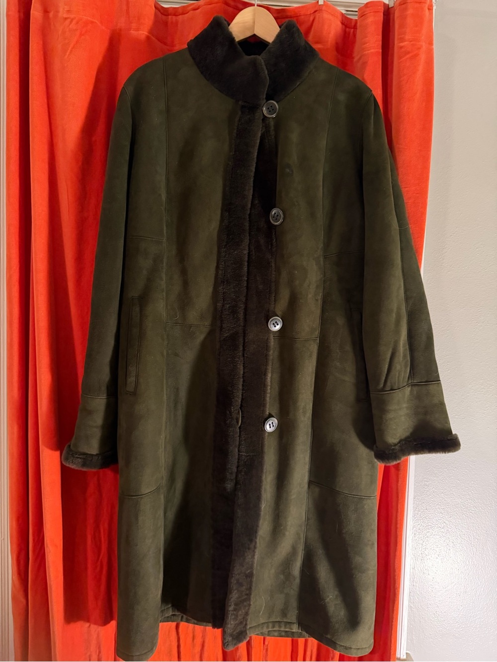 Women Olive Green Shearling Coat